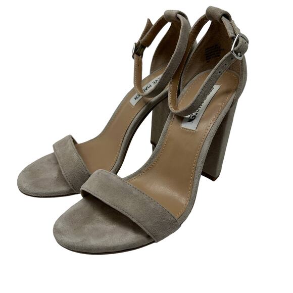 Steve Madden Women's Sz 8 Carrson Block Heeled Sandals Greige Suede Ankle Strap - Picture 2 of 7
